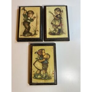 Set of 3 Vintage Bonnie Children Prints Pressed Wood Wall Plaques 4" x 6"